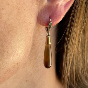 18K Gold Diamond Banded Agate Drop Earrings - Boylerpf