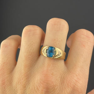 Vintage 10K Gold Blue Topaz Statement Ring - Boylerpf