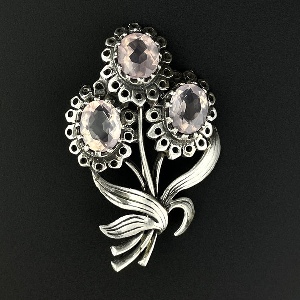 Vintage Silver 6.25 CTW Amethyst Floral English Brooch - Boylerpf