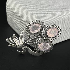 Vintage Silver 6.25 CTW Amethyst Floral English Brooch - Boylerpf