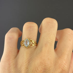14K Gold Aquamarine Diamond Halo Ring, Sz 4.75 - Boylerpf