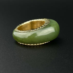 Vintage 14K Gold Jade Dome Eternity Ring, Sz 6 3/4 - Boylerpf