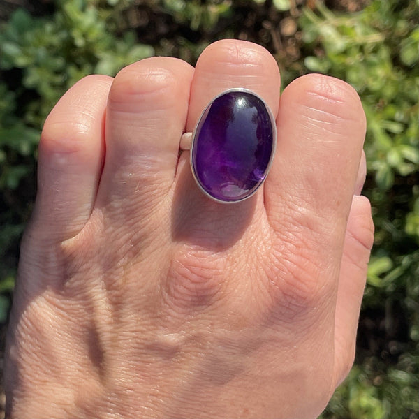 Silver 28.25 CTW Amethyst Cabochon Statement Cocktail Ring - Boylerpf