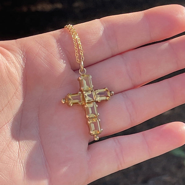 Vintage Gold Vermeil 6 CTW Citrine Cross Pendant Necklace - Boylerpf