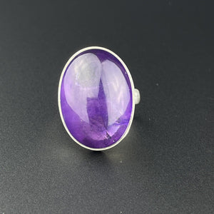 Silver 28.25 CTW Amethyst Cabochon Statement Cocktail Ring - Boylerpf