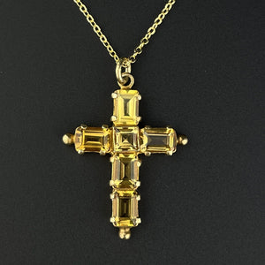 Vintage Gold Vermeil 6 CTW Citrine Cross Pendant Necklace - Boylerpf