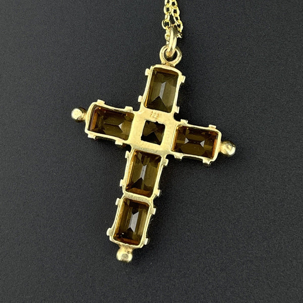 Vintage Gold Vermeil 6 CTW Citrine Cross Pendant Necklace - Boylerpf