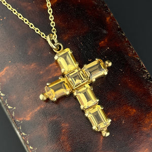 Vintage Gold Vermeil 6 CTW Citrine Cross Pendant Necklace - Boylerpf