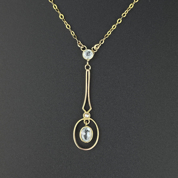 Vintage Edwardian Pearl Aquamarine Target Pendant Necklace - Boylerpf