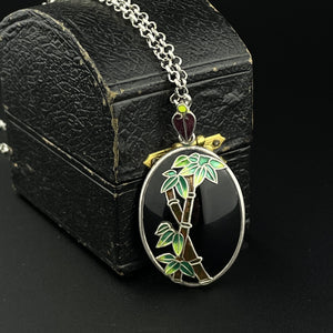 Silver Enamel Black Onyx Bamboo Pendant Necklace - Boylerpf