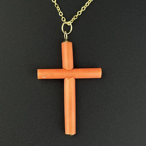 Antique 18K Gold Mediterranean Coral Cross Pendant - Boylerpf