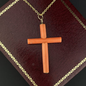 Antique 18K Gold Mediterranean Coral Cross Pendant - Boylerpf