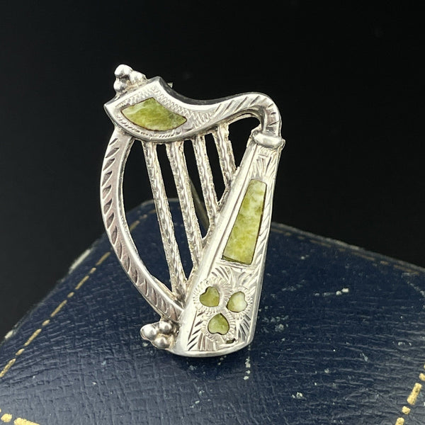 Antique Victorian Engraved Silver Irish Connemara Marble Brooch - Boylerpf