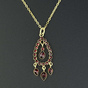 Antique 14K Gold Art Deco Garnet Teardrop Boho Necklace - Boylerpf