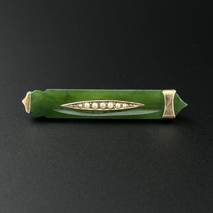 Antique Edwardian 10K Gold Jade Seed Pearl Brooch - Boylerpf