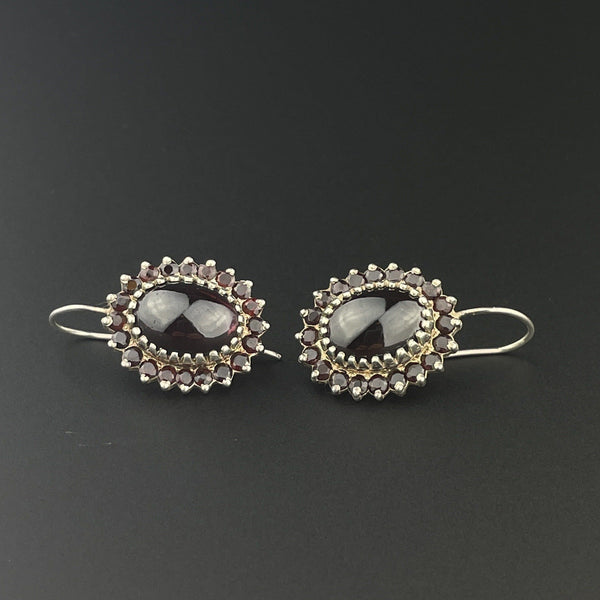 Silver Cabochon Garnet Cluster Dangle Earrings - Boylerpf