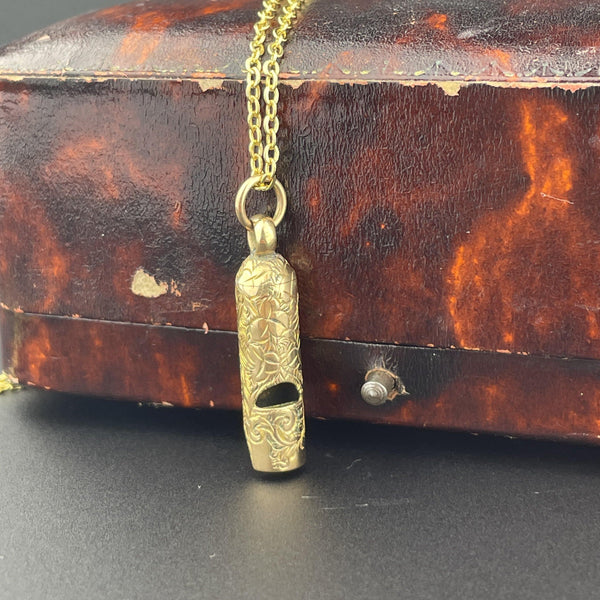 Antique Victorian Gold Engraved Whistle Charm Pendant - Boylerpf