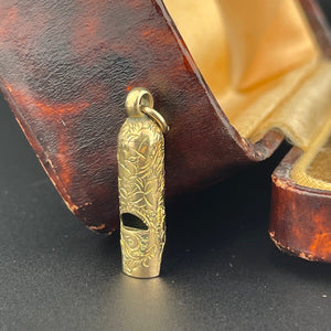Antique Victorian Gold Engraved Whistle Charm Pendant - Boylerpf