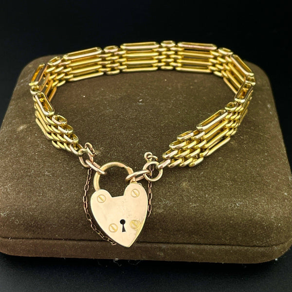 Vintage Bar Gate Heart Shaped Padlock Bracelet - Boylerpf