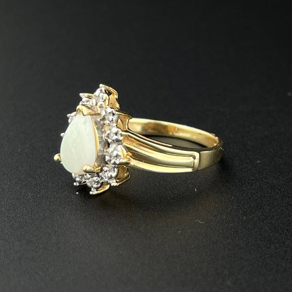 Vintage 14K Gold Pear Opal Diamond Halo Ring, Sz 5 - Boylerpf