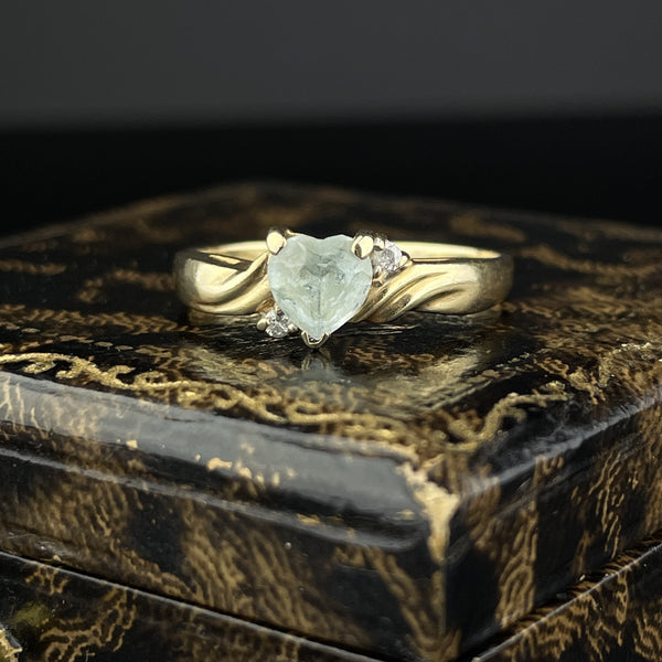 Gold Diamond Blue Topaz Heart Cocktail Ring, Sz 9.5 - Boylerpf