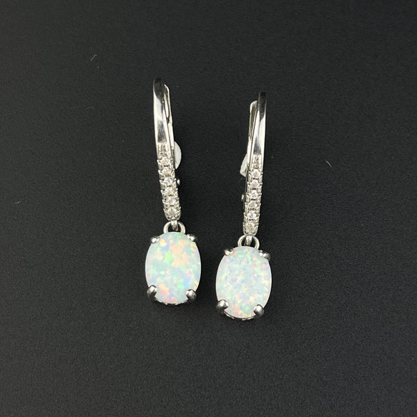 Vintage Sterling Silver Opal October Birthstone Earrings - Boylerpf
