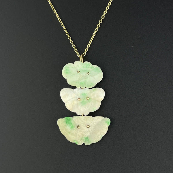 Vintage 14K Gold Jade Butterfly Carved Pendant Necklace - Boylerpf