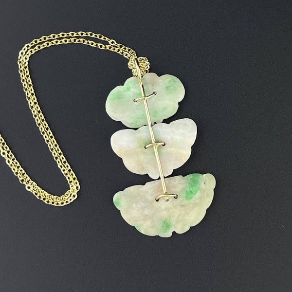Vintage 14K Gold Jade Butterfly Carved Pendant Necklace - Boylerpf