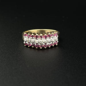 Vintage Ruby and Diamond Gold Chevron Ring, Sz 5 1/2 - Boylerpf