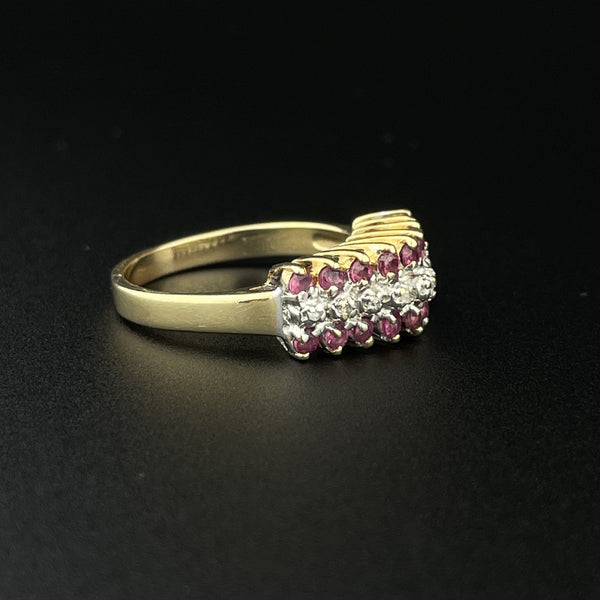 Vintage Ruby and Diamond Gold Chevron Ring, Sz 5 1/2 - Boylerpf