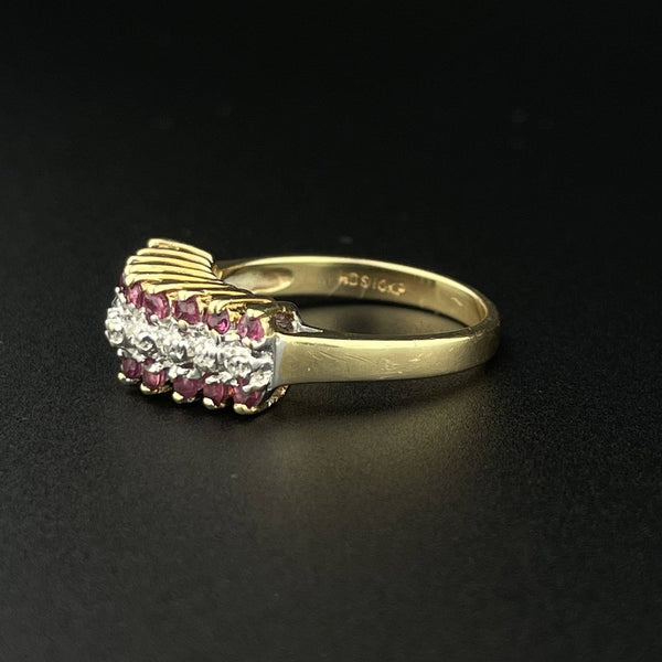 Vintage Ruby and Diamond Gold Chevron Ring, Sz 5 1/2 - Boylerpf