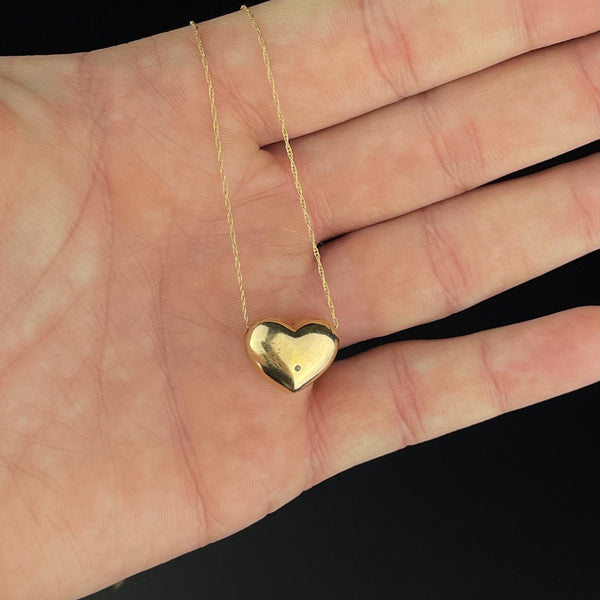 Vintage 14K Gold Puffy Heart Pendant Necklace - Boylerpf