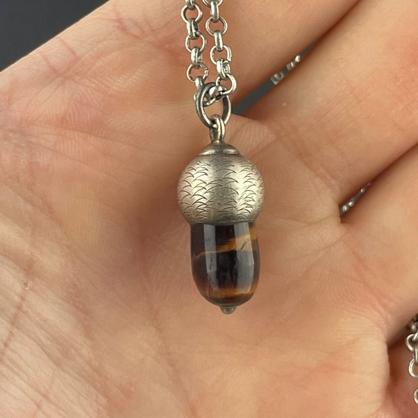 Silver Banded Quartz Acorn Pendant Necklace - Boylerpf