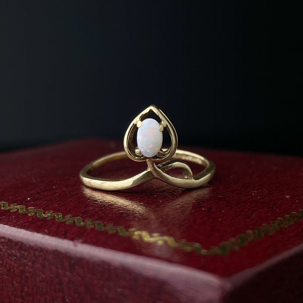 Vintage Gold Heart Crown Style Mounted Opal Ring, Sz 6 1/2 - Boylerpf