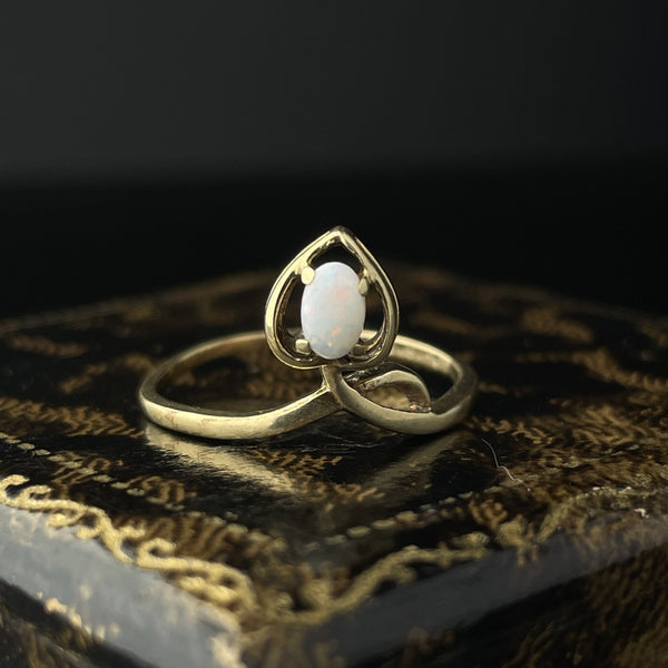 Vintage Gold Heart Crown Style Mounted Opal Ring, Sz 6 1/2 - Boylerpf