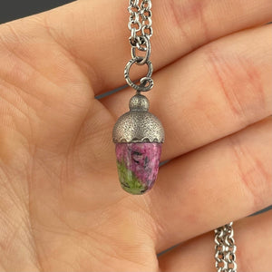 Silver Pink Marble Acorn Pendant Necklace - Boylerpf
