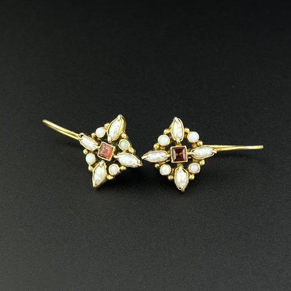 Vintage Opal Baroque Pearl Wire Drop Earrings - Boylerpf
