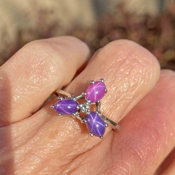 Vintage Diamond Ruby and Purple Star Sapphire Ring in White Gold - Boylerpf