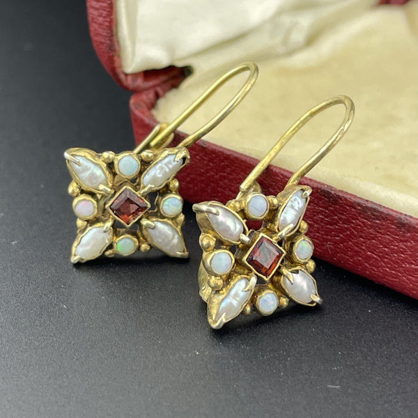 Vintage Opal Baroque Pearl Wire Drop Earrings - Boylerpf