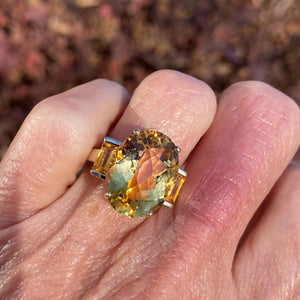 Vintage Checkerboard Cut 9 CTW Citrine Ring in Gold - Boylerpf