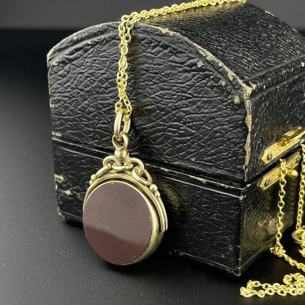 Antique Victorian Carnelian and Bloodstone Spinner Watch Chain Fob Charm - Boylerpf