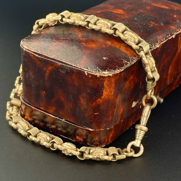Edwardian Rolled Gold Fancy Cut Double Sided Watch Chain Bracelet - Boylerpf