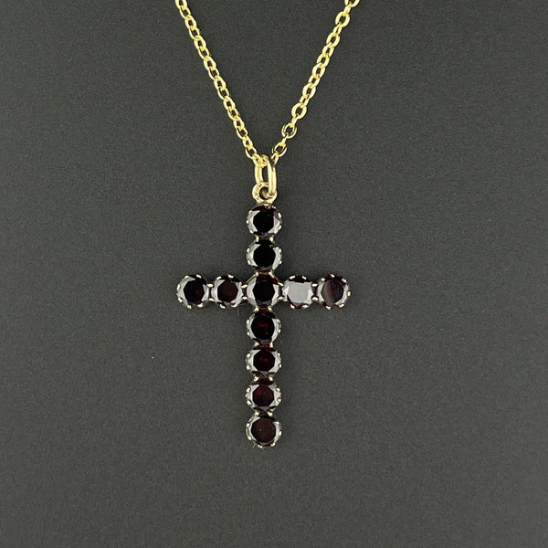 Antique Victorian Gold Flat Top Cut Garnet Cross Pendant Necklace - Boylerpf
