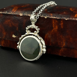 Silver Swivel Bloodstone Agate Watch Fob Charm Pendant - Boylerpf