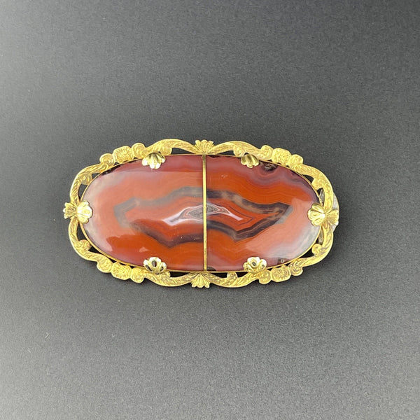 Antique Victorian Large Picture Red Agate Gold Brooch - Boylerpf