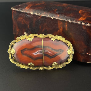 Antique Victorian Large Picture Red Agate Gold Brooch - Boylerpf