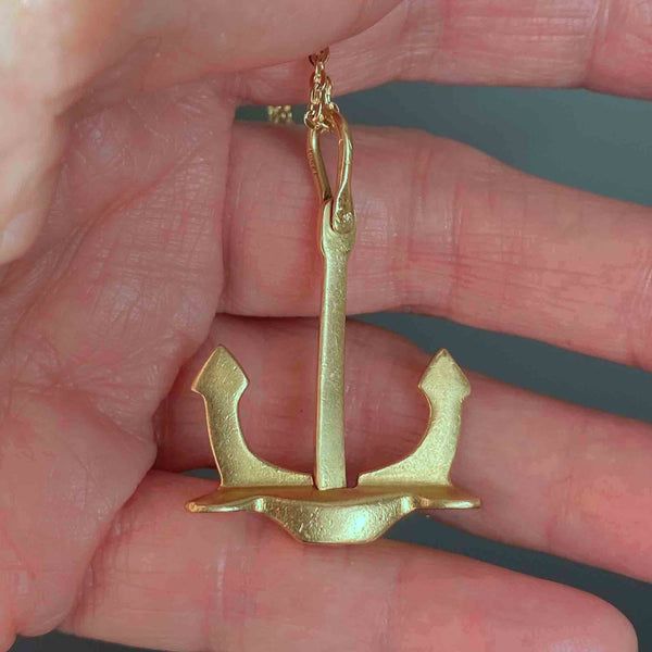 Large 18K Gold Victorian Anchor Pendant Moveable Charm - Boylerpf