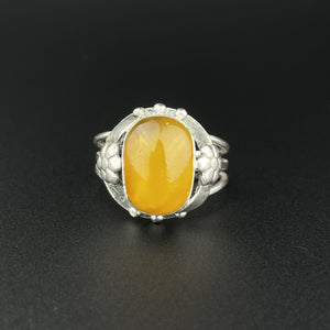 ON HOLD Silver Art Nouveau Butterscotch Amber Cabochon Ring, Sz 8 - Boylerpf