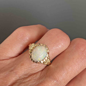 Gold Forget Me Not Flower Opal Cabochon Solitaire Ring - Boylerpf