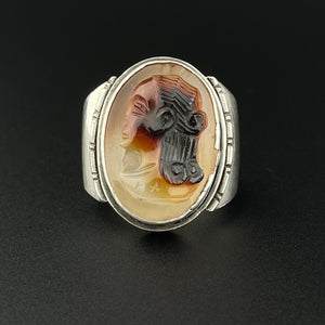 Vintage Silver Sardonyx High Relief Cameo Statement Ring, Sz 7 - Boylerpf